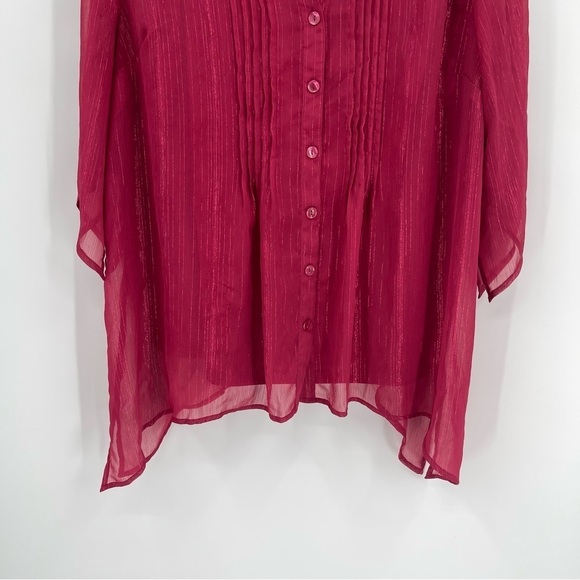 MAGGIE BARNES FOR CATHERINES Maroon LINED Button Up TOP SIZE 2X Metallic - Picture 3 of 12